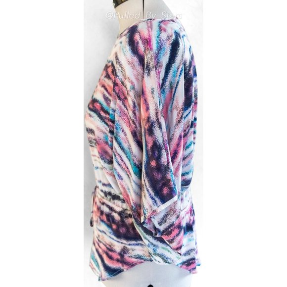 FIFTEEN TWENTY Colorful Silk Dolman Sleeve Relaxed-Fit Blouse + Drawstring Waist - Picture 11 of 13